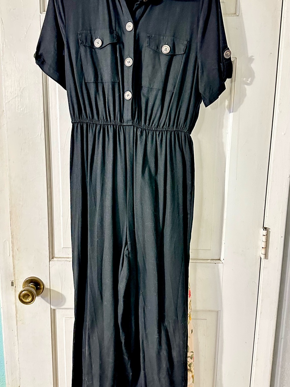 Classic Black Short-Sleeve Button-Front Jumpsuit